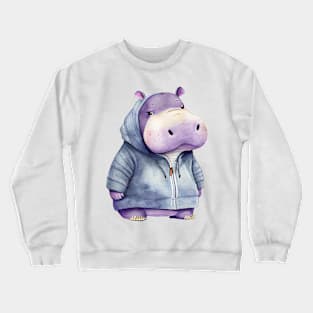 Cartoon Hippopotamus Wearing Hoodie Crewneck Sweatshirt